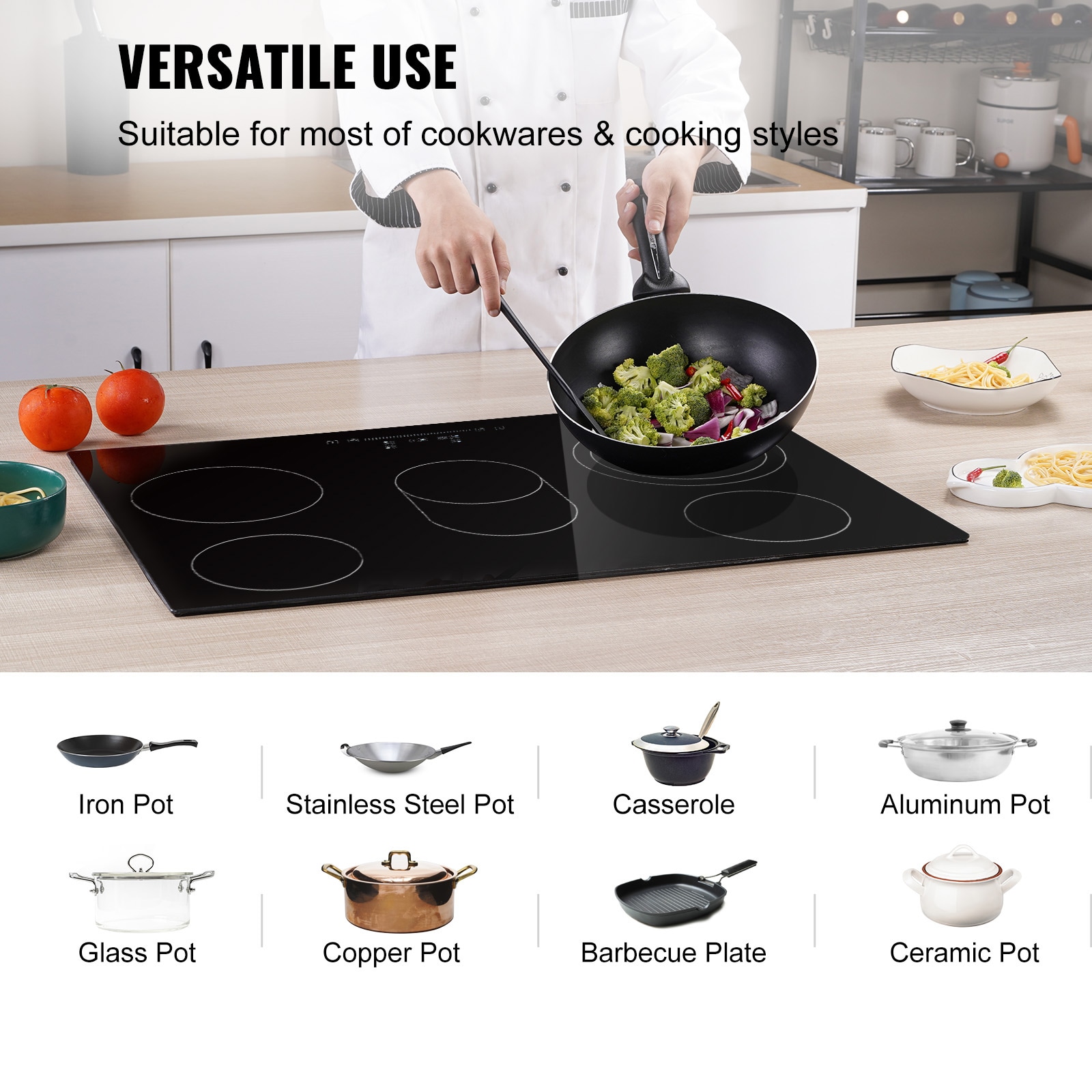 Built-in Electric Glass Cooktop 5 Burner Radiant Hob With Timer_voghion.com